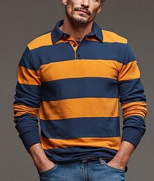 baratos -Homens Tiras Horizontais Pólo Rúgbi Manga Longa Camisas polo Camisas de colarinho Roupa de Esporte Casual Escola Ao ar livre Roupa Esportiva Impressão 3D Primavera Outono Inverno Amarelo Laranja Verde
