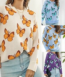 economico -Per donna Maglione Casual Farfalla Spesso Girocollo Lavorato a maglia Manica Lunga Top Regolari Maglia Quotidiano Ferie Uscire Giallo Blu Autunno Inverno