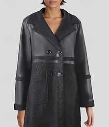 abordables -Mujer Chaqueta de cuero sintético Chaqueta de Invierno Mantiene abrigado Cómodo Bolsillo Botones Moda Moderno Casual Plano Noche Fin de semana Botonadura Simple Regular Solapa de Muesca Ajuste regular