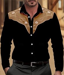 economico -Per uomo Stampa Floreale Fiori Camicia Western Camicia con Bottoni Camicia da cowboy Manica Lunga Western Vintage Retrò All'aperto Casuale Estate Primavera Autunno Collo ripiegato Stampa 3D camicie