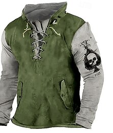 economico -Per uomo Felpa con cappuccio Nero Verde militare Marrone Verde Con Cappuccio Teschio Allacciato Patchwork Stampato Sport & Outdoor Quotidiano Ferie Poliestere Streetwear Essenziale Casual Primavera
