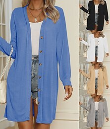 abordables -Mujer Chaqueta casual Cómodo Transpirable Botones Casual Plano Vacaciones Calle Casual Ropa Cotidiana Botonadura Simple Largo Escote en Pico Ajuste regular Manga Larga Ropa de calle Negro Blanco Azul