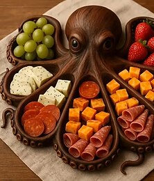 billiga -bläckfisk charkuterifat bläckfiskdesign trä serveringsfat nyhetskött &Ostbrödbricka med frukt- och havstema, perfekt present till fiskälskare