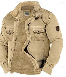 billiga -Herr Fleece-jacka Cargojacka Chore Jacka Formell Hem Vindtät jacka Hållbar Ficka Fleecekrage Höst Vinter Ensfärgat Aktiv Vintage Krage Normal Marinblå Mörkgrön Kaki Jacka