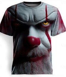 billige -Halloween Herre 3D Print 3D Klovn T skjorte Kortermet T skjorte 3D-utskrift Crew-hals Skjorte overdrevet Designer Skummelt Fest Gate Ferie Hvit Rød Grå Sommer Vår Alle årstider Klær S M L XL XXL XXXL