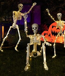 economico -1 pezzo da 90 cm/35 pollici di Halloween, modello di scheletro luminoso attivo con articolazioni, appeso in piedi, seduto, sdraiato, luce calda, scatola per batterie AA, luci decorative horror e