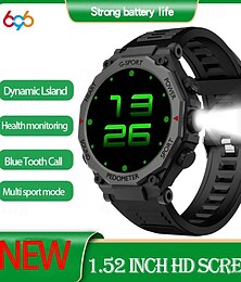economico -Nuovo orologio intelligente da uomo sportivo da 1,52 pollici con torcia a LED, Bluetooth, chiamata, frequenza cardiaca, salute, assistente vocale, SOS.