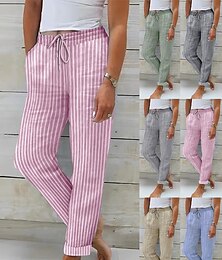 abordables -Femmes Pantalon en coton et lin Pantalons Streetwear Occasionnel Long Taille haute Rayure Avec Poches Impression Conception à cordon élastique Respirabilité Doux Micro-Élastique Vacances Rue Tenue