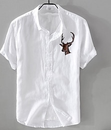 economico -Per uomo Camicia di lino Camicia casual Camicia in cotone e lino Camicia con Bottoni Con Motivo Animale Vacanza Abbigliamento quotidiano Bianco Blu marino scuro Grigio Manica Corta Bavero Tutte le