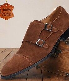 preiswerte -Braune Wildleder Doppel-Monk-Strap-Schuhe für Herren – Elegante Dress Schuhe mit Schnallenverschluss perfekt für formelle Anlässe und Business-Bekleidung