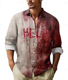 economico -Halloween Per uomo Stampa Lettere Macchie di sangue Camicia Camicia con Bottoni Manica Lunga Gotico punk oscuro Ferie Abbigliamento casual alla moda Estate Primavera Collo ripiegato Stampa 3D camicie