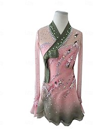 preiswerte -Eiskunstlaufkleid Damen Mädchen Eislaufen Kleid Rosa Daumenloch Halo-Färbung Hohe Elastizität Professionell Wettbewerb Eiskunstlaufkleidung Thermowarm Kristall / Strass Langarm Eislaufen Eiskundstlauf