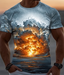 Недорогие -Муж. 3D-печати Океан 3D Футболка С короткими рукавами Футболка 3D печать Вырез под горло Рубашка преувеличены Оригинальный рисунок Для вечеринок Для улицы Повседневные Синий 3# Синий 2# Синий 1#