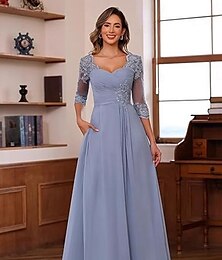 abordables -Ligne A Robe de Mère de Mariée  Élégant Simple Col en V Longueur au sol Chiffon Manche 3/4 avec Couleur Unie 2025