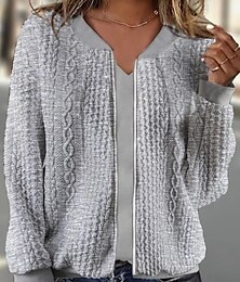 abordables -Mujer Sudaderas Sudaderas con cremallera Plano Ropa de calle Casual Manga Larga Cuello Barco Tops regulares Calle Festivos Bolsillo Negro Blanco Gris Otoño Invierno