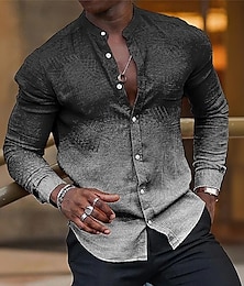 economico -Per uomo Colore sfumato Camicia Camicia con Bottoni Camicia con colletto alla coreana Manica Lunga Etnico Vintage Retrò All'aperto Vacanza Quotidiano Primavera Autunno Collo alla coreana Colletto