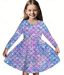 billiga -Flickor 3D Sjöjungfru Klänning Långärmad Sommar Vår Semester Dagligen Helgdag Prinsessa Skön Ljuv Barn 4-12 år Vardagsklänning A linjeklänning Knälång Normal