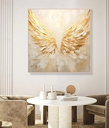 abordables -Pintura al óleo hecha a mano, lienzo, arte de pared, decoración moderna abstracta, alas de ángel doradas para decoración del hogar, marco estirado, pintura colgante/pintura enrollada sin marco sin