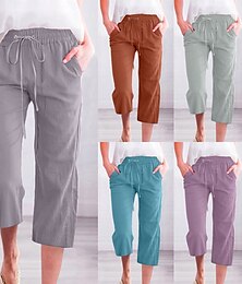 economico -Per donna Chinos Vacanza Vintage Stile Etnico Lunghezza al polpaccio Vita Alta Semplice Fascia Elastica Comodo Morbido Confortevole Inelastico Formale Vacanza Streetwear Blu Viola Arancione Verde