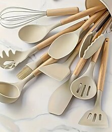 economico -Set di 12 utensili da cucina in silicone, utensili da cucina antiaderenti tra cui spatola, paletta, pinze e frusta, utensili da cucina in silicone resistenti al calore per cuocere e mescolare