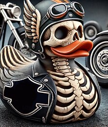 お買い得  -ハロウィーンのスケルトンダックの置物樹脂製のダック像、バイカースカルダックの彫刻、自宅やパーティーのディスプレイ用のゴシックバイクダックの装飾