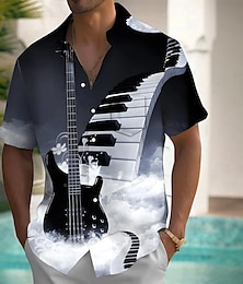 preiswerte -Herren Gitarre Musikinstrument Hemd Sommerhemd Knopfhemd Kurzarm Vintage-Retro Outdoor Urlaub Alltagskleidung Sommer Frühling Umlegekragen 3D-Druck Hemden mit Kragen Eine Tasche vorne Schwarz Grau