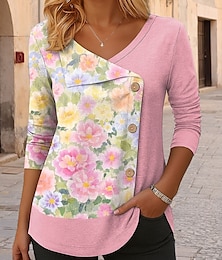 economico -Per donna Blusa Floreale Grafico Vintage Elegante Moderno Manica Lunga Scollo a V Top Regolari Quotidiano Patchwork Bottoni Stampato Rosa Blu Viola Primavera Autunno Inverno