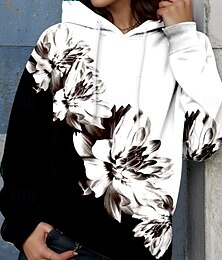 economico -Per donna Felpa con cappuccio Floreale Grafico Blocco di colori Elegante Caldo Attivo Manica Lunga Con Cappuccio Top Regolari Streetwear Abbigliamento Quotidiano Casuale Coulisse Stampato Nero