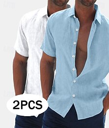 economico -Per uomo Camicia di lino Camicia Estiva Abbigliamento da spiaggia Camicia con Bottoni Camicie sbottonate Tinta unica Vacanza Crociera Gray + verde Bianco + kaki Cachi + Nero Verde+Cachi Manica Corta