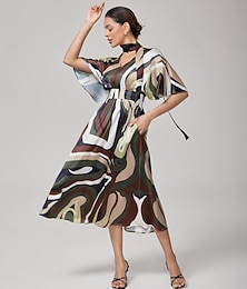 abordables -Femmes Féminin Robe Décontractée Robe Midi Arc-en-ciel Manche Courte Camouflage Été Printemps Inter-saisons Col en V Vacances Moderne XS S M