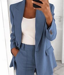 baratos -Mulheres Blazer Confortável Respirável Bolsos Moda Diário Estilo OL Tecido Escritório Trabalho Casual Não Trespassado Padrão Lapela Normal Manga Longa agasalhos Rosa Azul Laranja Verão Primavera