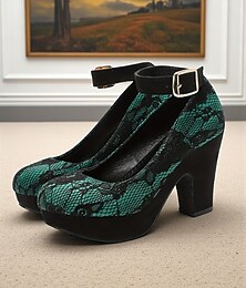 baratos -Sapatos plataforma Mary Jane de renda verde para mulheres – salto alto estilo gótico retrô com tira no tornozelo para festas, eventos noturnos e amantes da moda vintage dos anos 1950