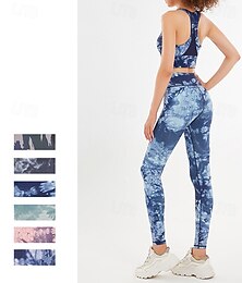preiswerte -Damen 2 Stück Sportbekleidungsset Sport-BHs Nahtlose Leggings Druck Kombination Rosa Blau Fitnessstudio sportlich Pilates Hohe Taille Nicht durchsichtig Bauchkontrolle Ärmellos Sport Sportkleidung