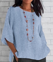 abordables -Mujer Camisa A Rayas Diario Casual Manga 3/4 Cuello Barco Tops regulares Diario Festivos Estampado Negro Rojo Azul cielo Albaricoque Verano Primavera Otoño