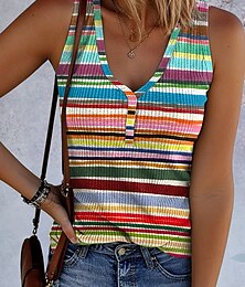 economico -Per donna Canotta a canotta Grafico Geometrico Vintage Tropicale Elegante Senza Maniche Senza maniche Scollo a V Top Regolari Quotidiano Stampato Blu Arancione Verde Estate Primavera