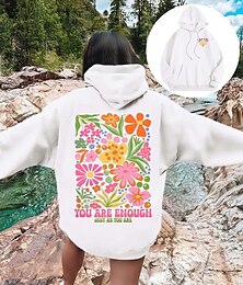baratos -Mulheres Pulôver Moletom Com Capuz Floral Roupa de rua Casual Manga Longa Com Capuz Tops regulares Rua Feriado Para Noite Imprimir Preto Branco Rosa Vermelho Azul Marinha Inverno