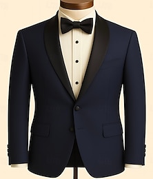 お買い得  -男性用 ブレザージャケット ファッション パーティー ソリッド Blazer ネイビーブルー スタンダードフィット シングルブレスト 2つボタン