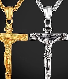 billige -krusifikskjede for menn, vintage Jesus-kors-anheng, hiphop-kjede i rustfritt stål, religiøse motesmykker for streetwear &daglig bruk