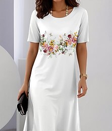 ieftine -Pentru femei Rochii Midi Rochii Tricou Rochie de schimb Rochie de vară Casual Zilnic Fit regulat Floral Grafic Manșon scurt Stil Nautic Alb Roz Îmbujorat Albastru piscină Trifoi Vară Primăvară Toamnă