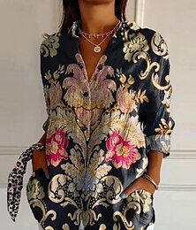 economico -Per donna Camicia Floreale Grafico Geometrico Casual Manica Lunga Colletto a Camicia Top Regolari Lavoro Quotidiano Bottoni Stampato Nero Rosa Arancione Verde Primavera Autunno Inverno