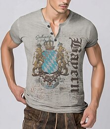 preiswerte -Bayerisch München Deutsch T-Shirt Ärmel Lederhosen T-Shirt Match Henley-Shirt Hirsch Grafik für Herren Erwachsene 3D-Druck  für Karneval Oktoberfestbier Party