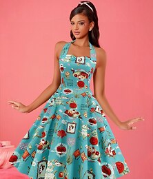 levne -Retro 50. léta Rockabilly Houpací šaty Flare šaty A-Linie Krk ohlávky Maškarní kostým Dámské Karneval Čajový dýchánek Běžné / Denní Retro tematická párty Dospělí Šaty Jaro léto