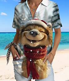 economico -Natale Per donna Camicia Grafico Animale Cane Vintage Tropicale Quotidiano Senza Maniche Manica Corta Colletto a Camicia Top Regolari Quotidiano Bianco e nero Nero Giallo Estate Primavera