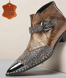 preiswerte -Herrenstiefel aus braunem Schlangenleder – luxuriöse Stiefeletten aus hochwertigem Rindsleder für stilbewusste Männer – perfekt für formelle Anlässe, Abende und Modenschauen