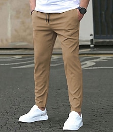 abordables -Hombre Pantalones Chinos Bolsillo Cintura elástica Correa Plano Comodidad Formal Fiesta Trabajo Moda Estilo clásico Negro Verde Claro Microelástico