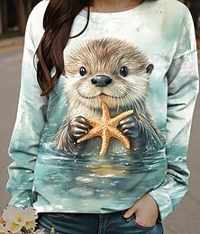 economico -Per donna Felpe Grafico Animale Casual Manica Lunga Girocollo Top Regolari Streetwear Abbigliamento Quotidiano Stampato Blu Marrone Verde Autunno Inverno