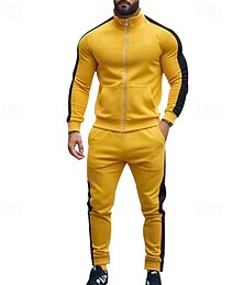 abordables -Homme Sweat-shirt Ensemble Survetement Ensemble de tenues Col montant Extérieur Quotidien Sports Cordon de serrage Zip Up Avec Poches Bloc de Couleur Noir Jaune Rouge Polyester Tenues de Sport Mode