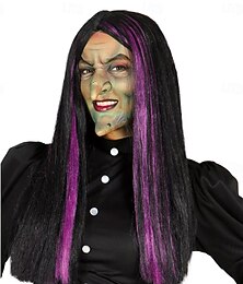 economico -parrucca da strega con ciocche viola – capelli da strega spettrali per Halloween, cosplay, feste, giochi di ruolo e accessori per costumi
