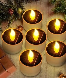 baratos -6/12 peças de luz de vela solar de Natal à prova d'água LED sem chama luz de chá solar para casa ao ar livre varanda jardim terraço degraus decoração de iluminação para casamentos e Natal
