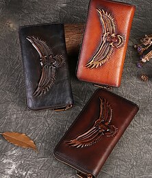 halpa -Naisten aitoa nahkaa oleva pitkä lompakko, jossa kaiverrettu kotkakuvio, vintage-vetoketjullinen clutch-laukku tyylikkäille naisille, täydellinen jokapäiväiseen käyttöön ja erityistilaisuuksiin.